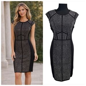 Etcetera Studded Sheath Dress Black 6 Rhinestones